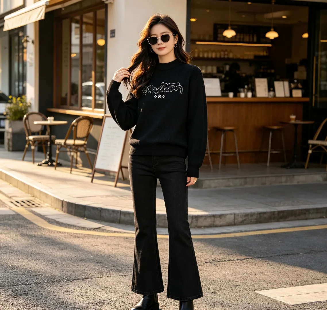 Louis Vuitton/Louis Vuitton signature flocked letter crew neck sweater